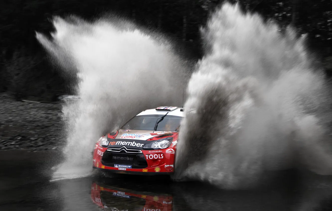 Photo wallpaper Water, Red, Auto, Sport, Machine, Speed, Race, Citroen