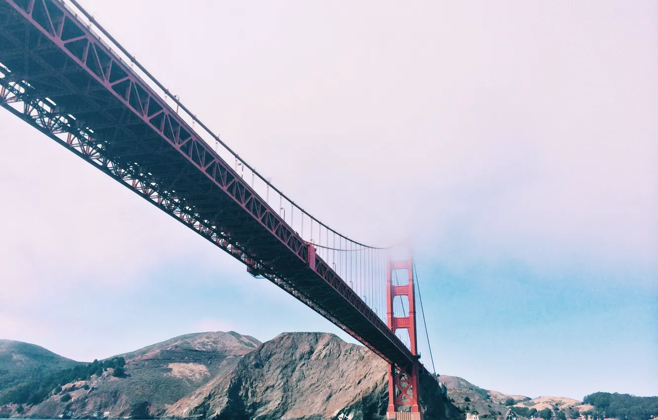 Photo wallpaper red, USA, rock, Golden Gate Bridge, United States, river, Pacific Ocean, sea
