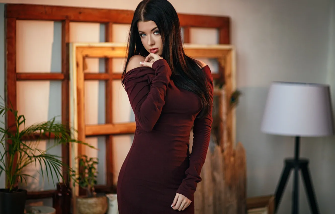 Photo wallpaper model, frame, plant, makeup, figure, dress, brunette, hairstyle