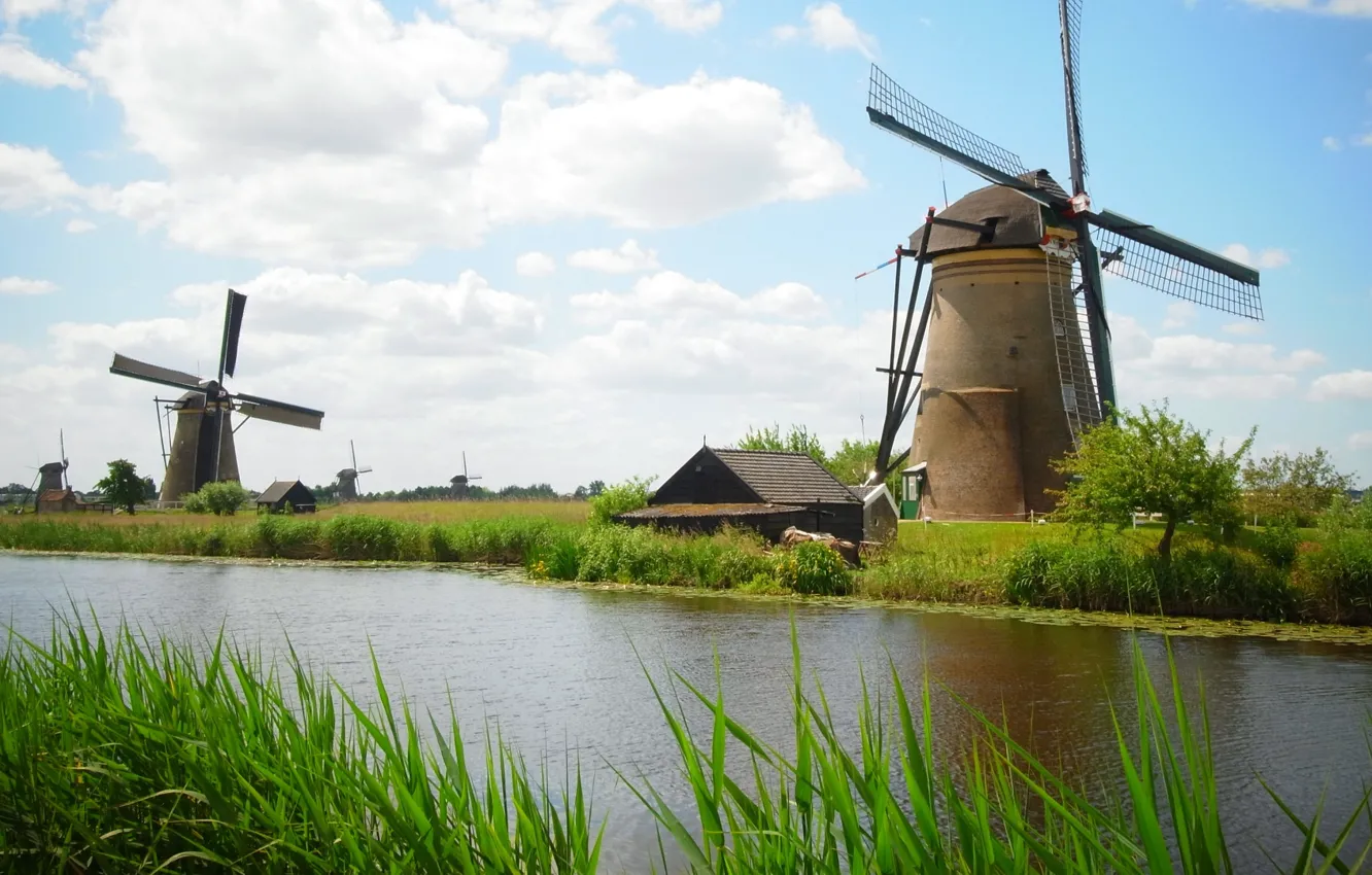 Photo wallpaper Europe, windmill, Rotterdam, Kinderdijk, wind turbine, ..netherlands