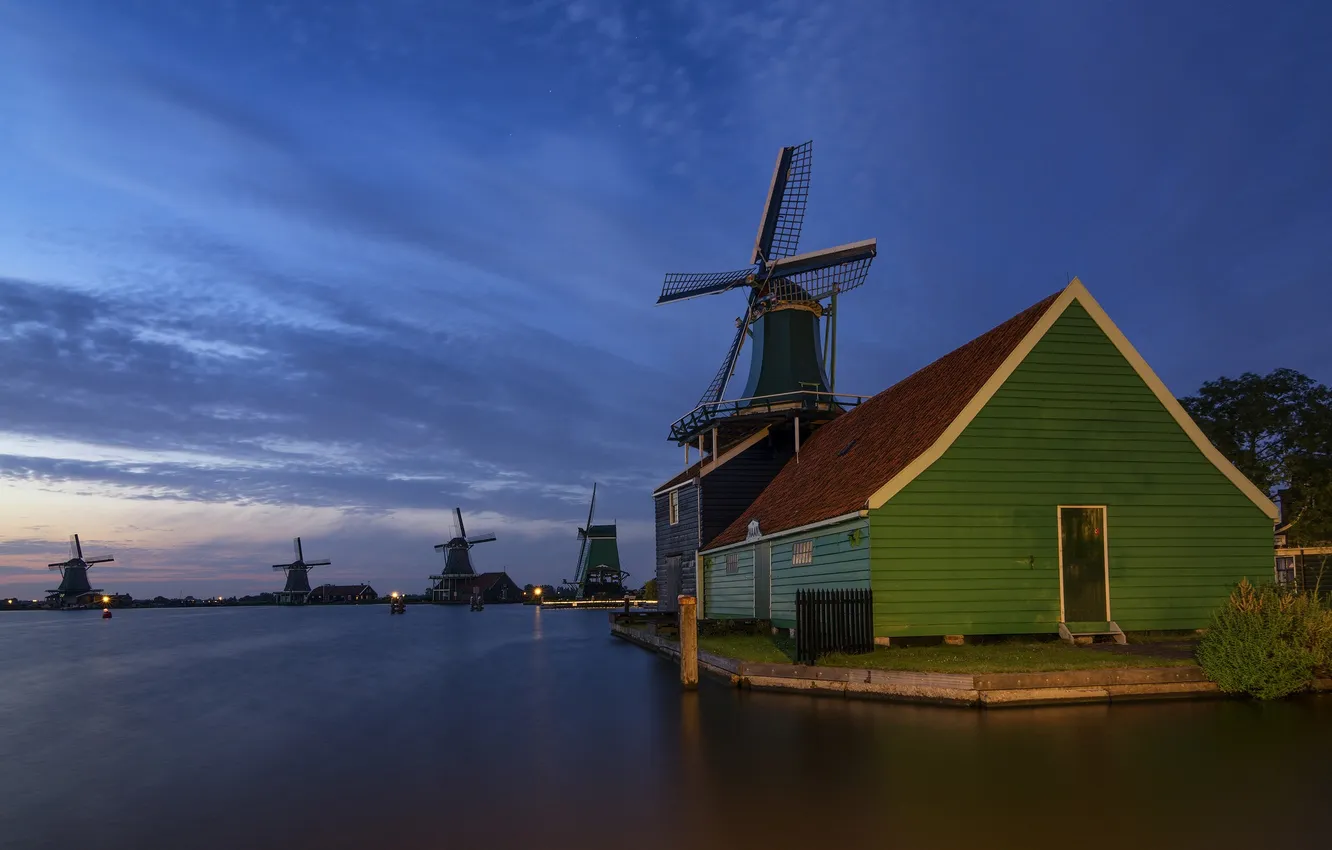 Photo wallpaper landscape, river, mill
