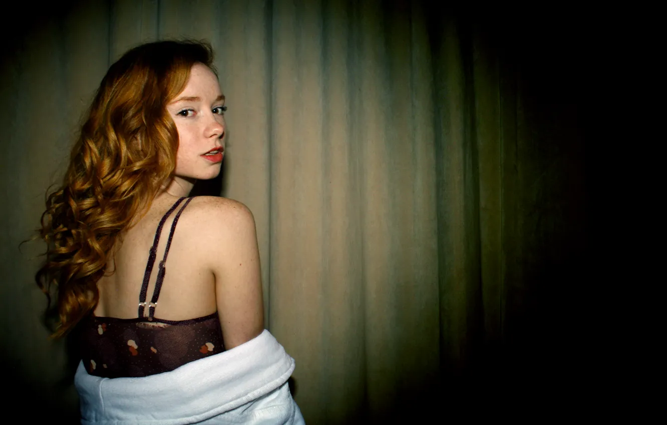Photo wallpaper girl, bra, woman, model, redhead, back, Hattie Watson, female
