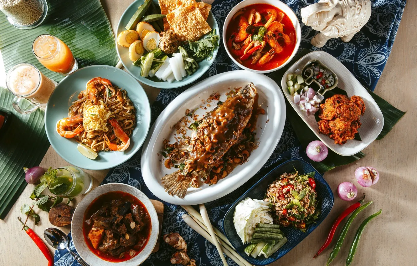 Photo wallpaper table, food, dish, serving