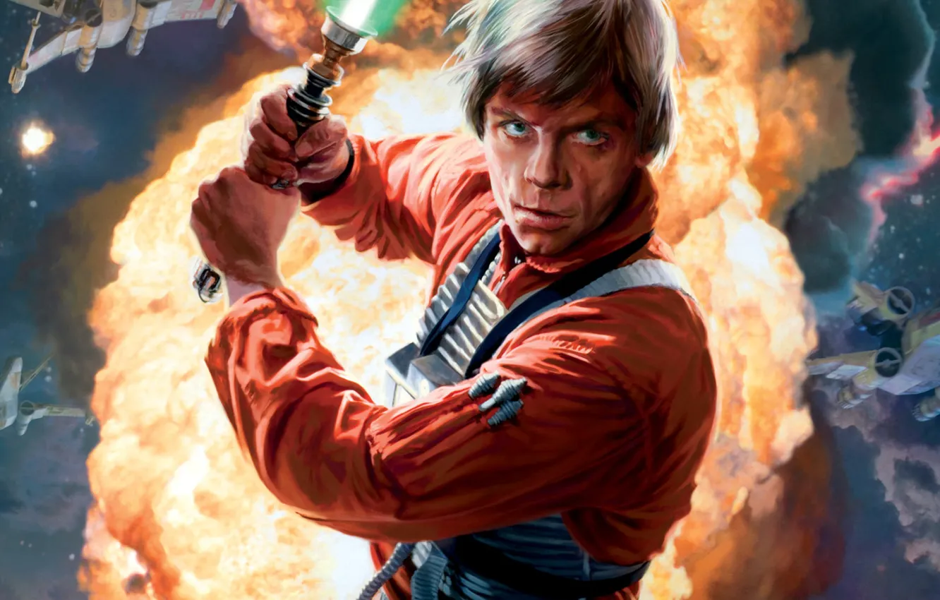 Photo wallpaper the explosion, lights, sword, Star Wars, Jedi, jedi, Episode 5, Luke Skywalker