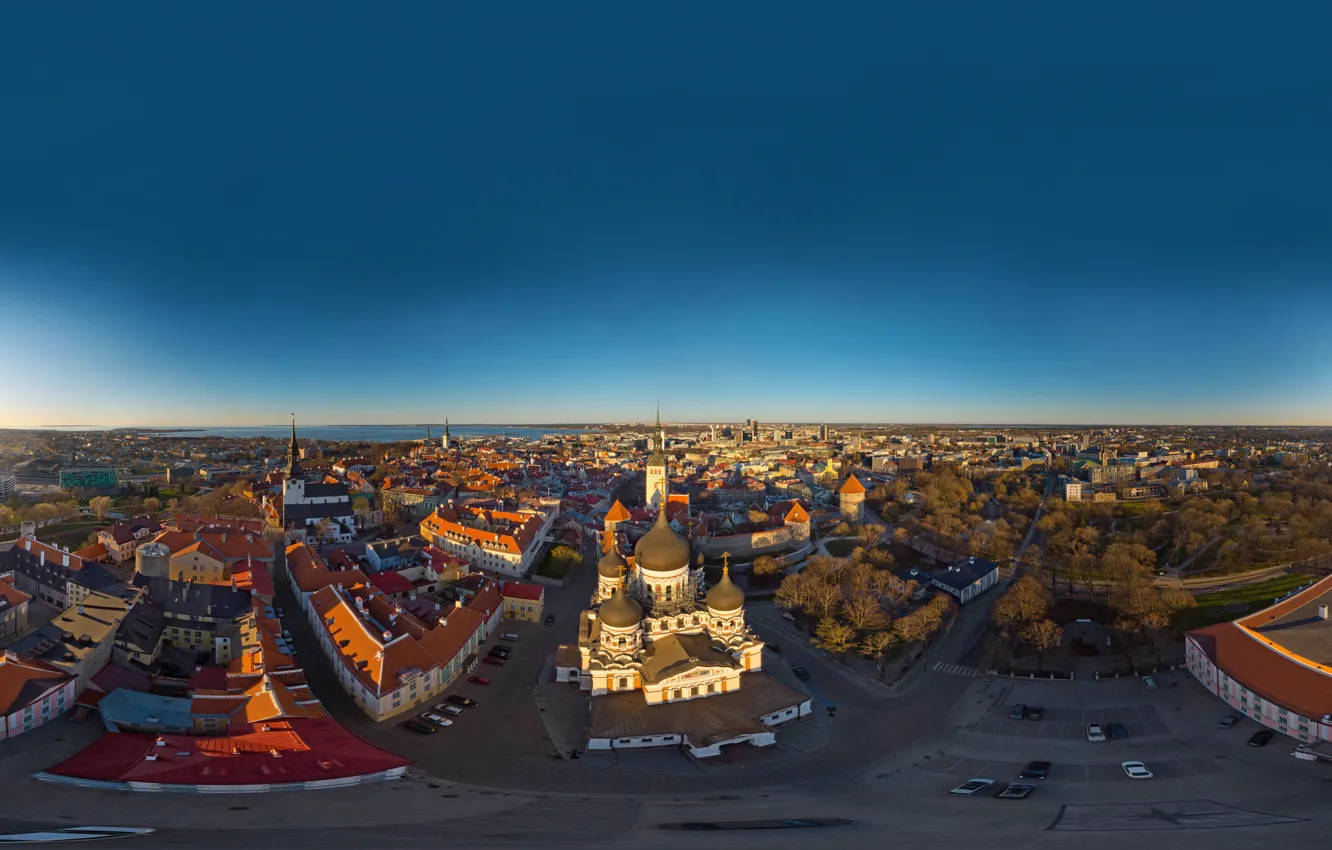 Photo wallpaper sea, the sky, the city, dawn, coast, home, Estonia, Tallinn