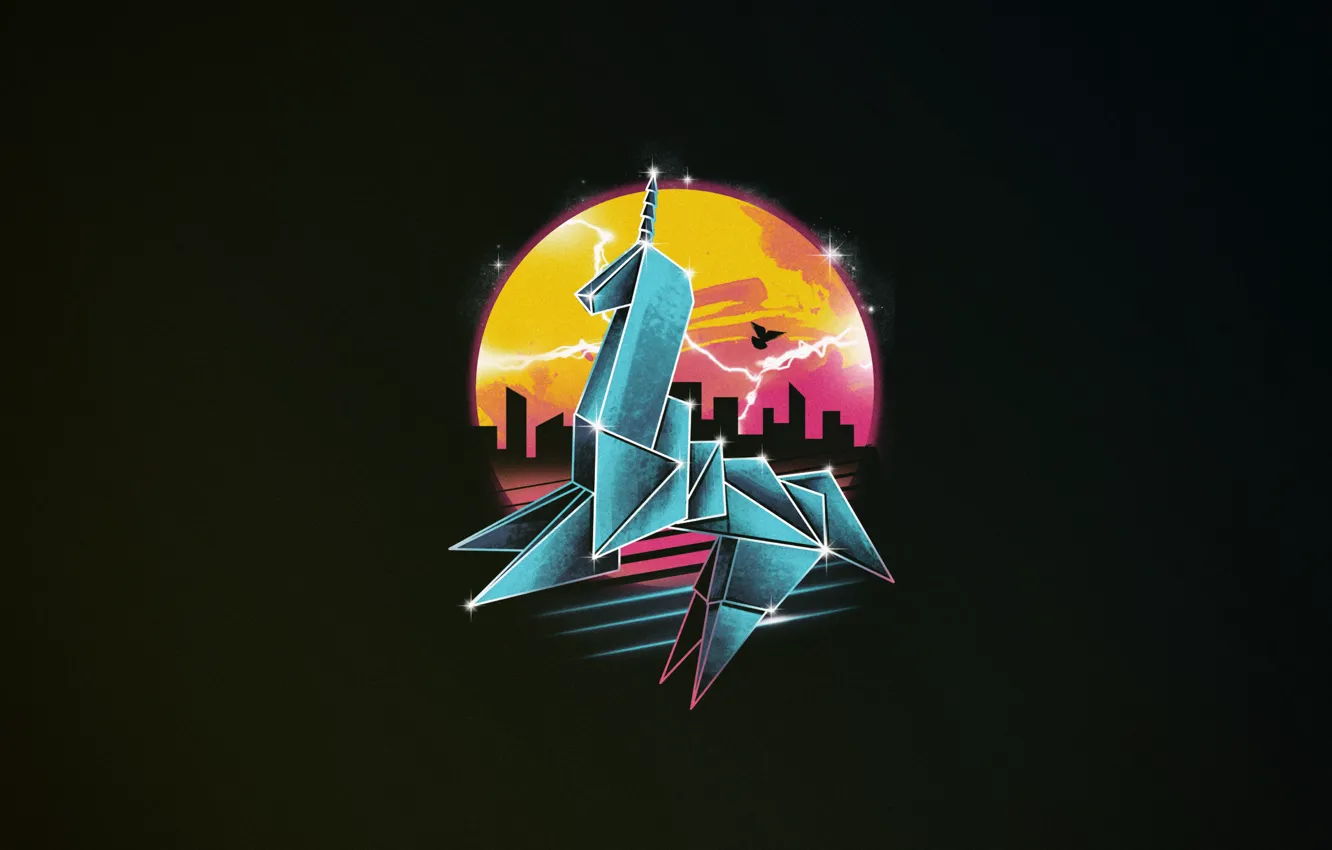 Photo wallpaper Minimalism, Background, Art, Neon, Origami, Synth, Retrowave, Synthwave