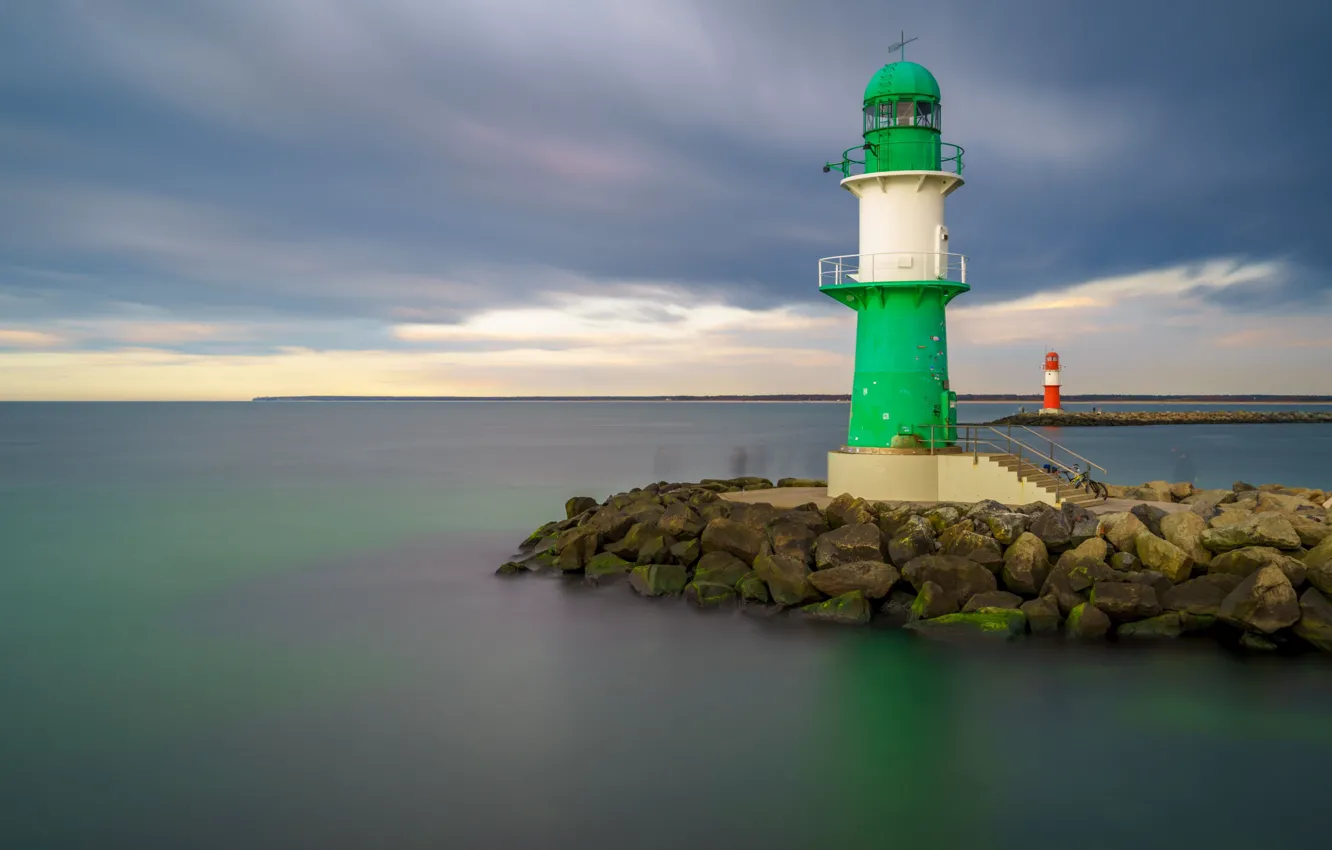 Photo wallpaper sea, lighthouse, Germany, Baltic Sea, Warnemünde