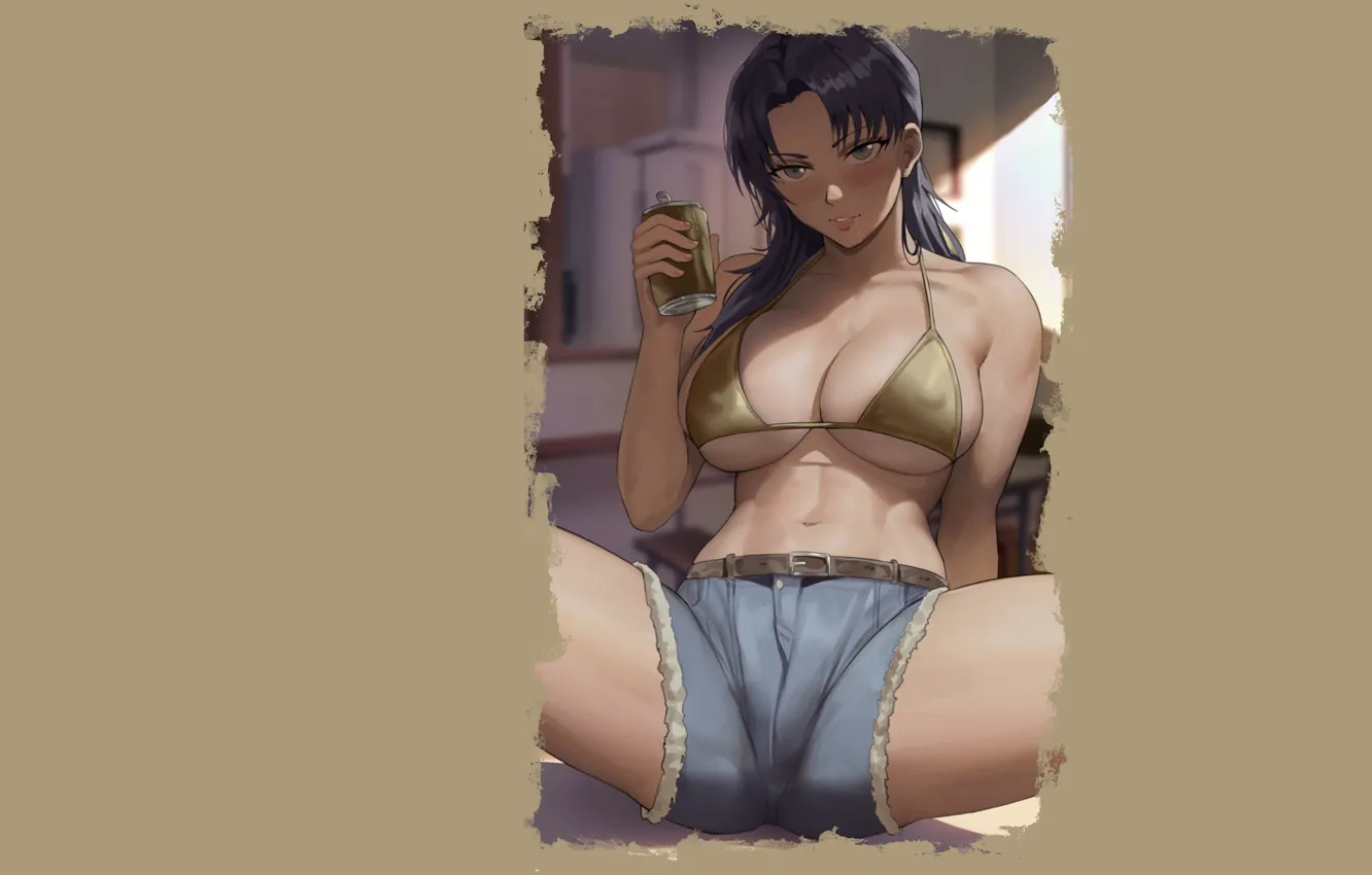 Photo wallpaper girl, hot, Misato, Spread, shorts, boobs, anime, pretty
