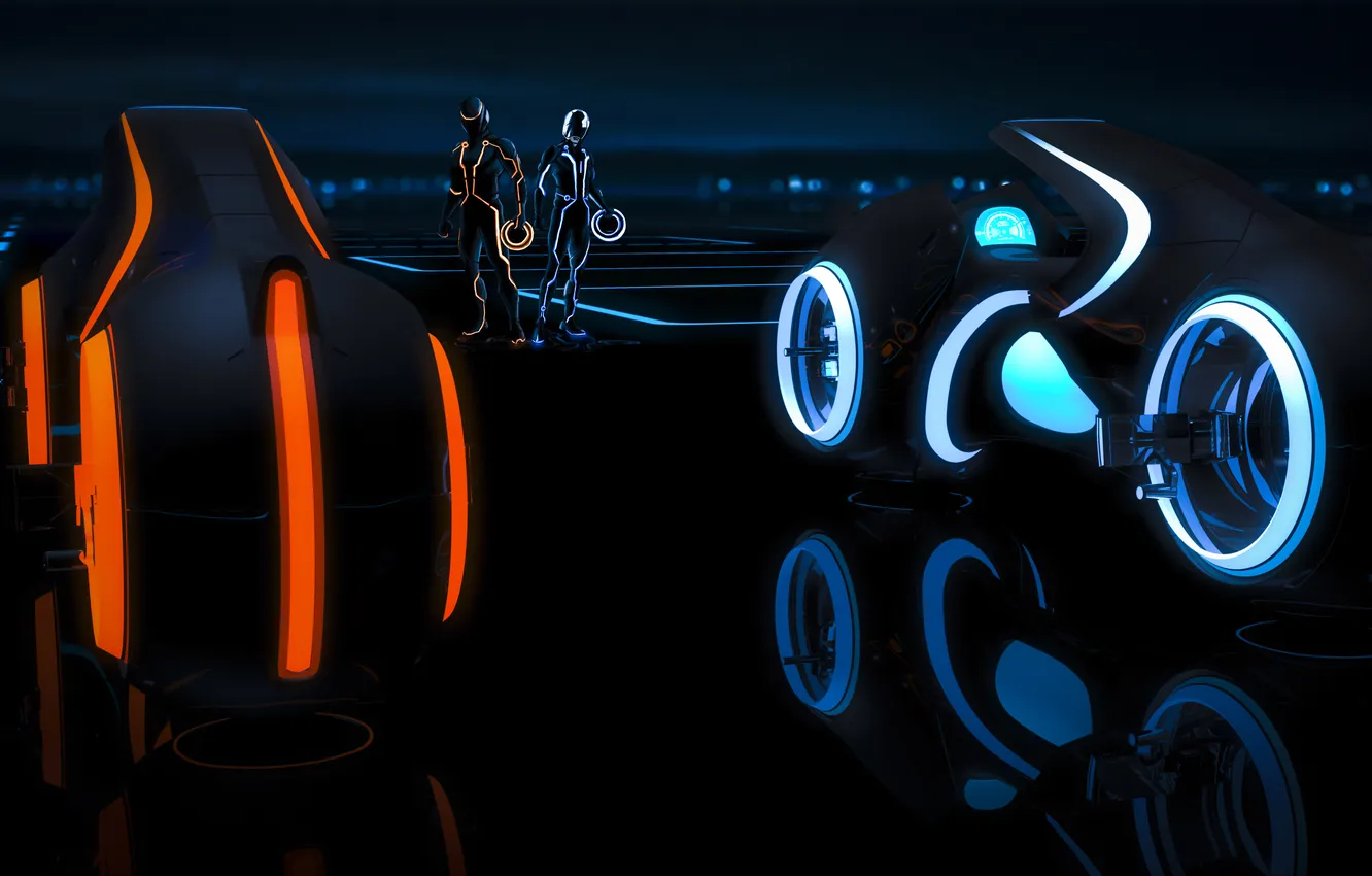 Photo wallpaper people, transport, art, costume, motorcycle, Tron Legacy, drives