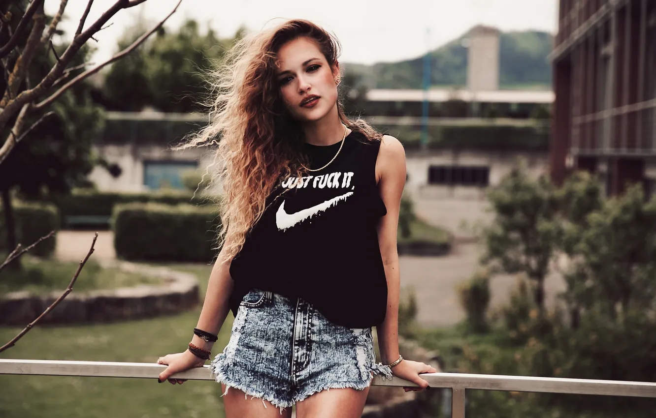 Photo wallpaper girl, background, shorts