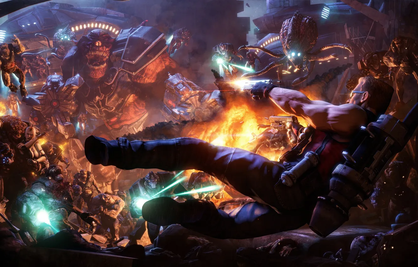 Photo wallpaper monster, wallpaper, game, art, by nukem, forever, gun. fan