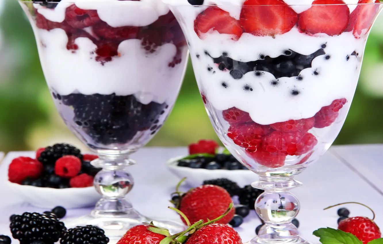 Photo wallpaper fruit, sweet, strawberry, dessert, berries, delicious, ice cream, yummy