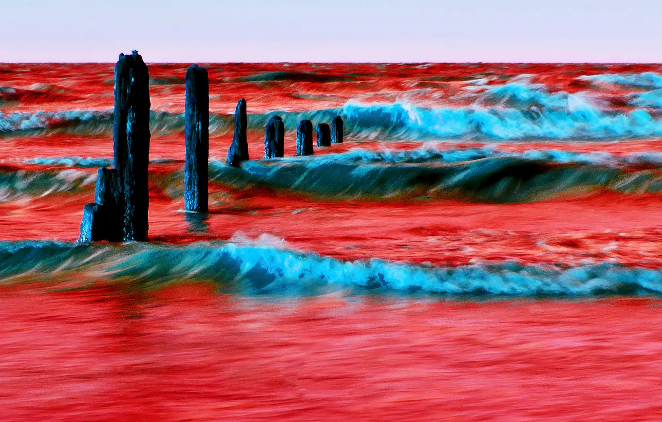 Photo wallpaper sea, wave, the sky, rendering, treatment