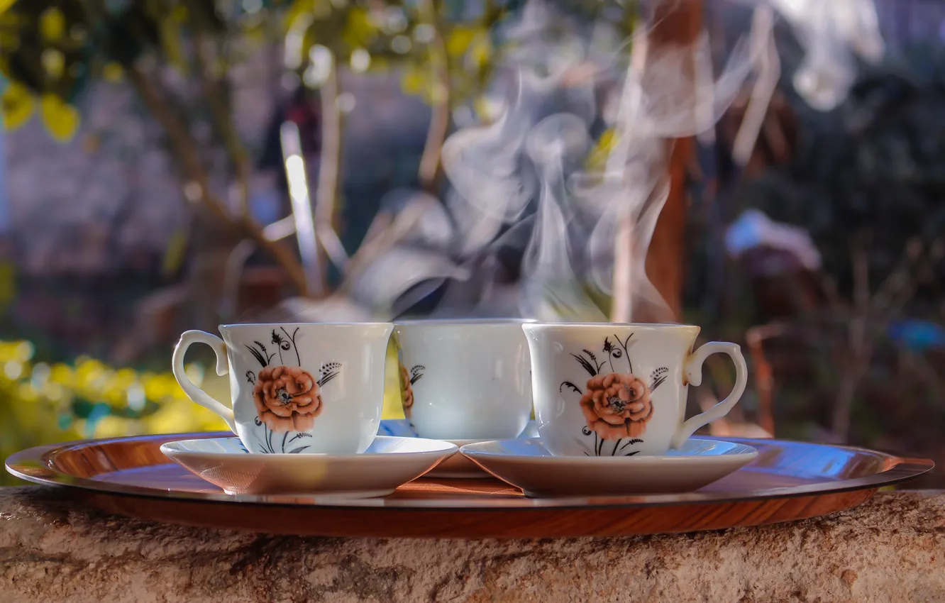 Photo wallpaper nature, tea, coffee, hot, couples, the tea party, Cup, drink