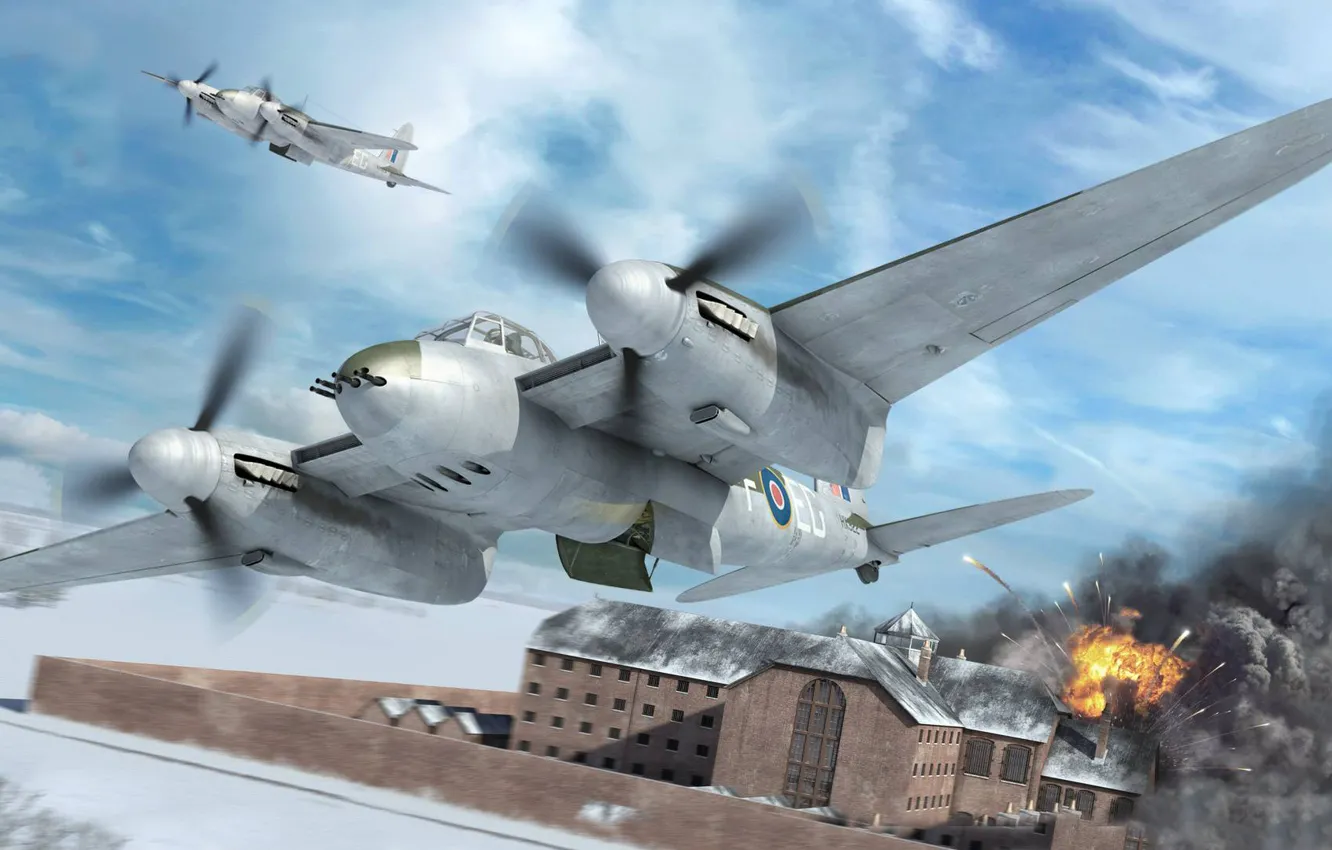 Photo wallpaper figure, art, De Havilland Mosquito, British multi-purpose bomber, night fighter during the Second world war