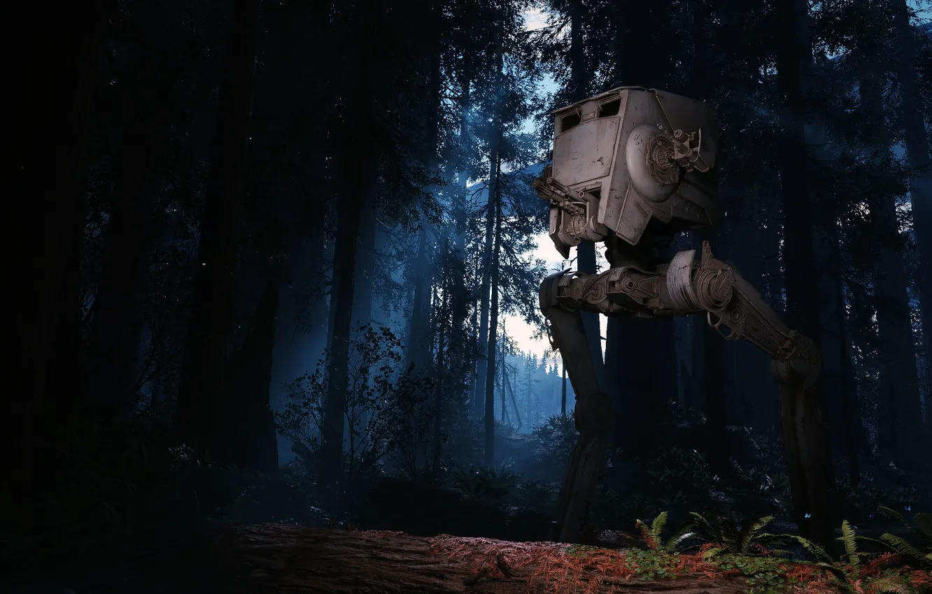 Photo wallpaper forest, trees, Electronic Arts, star wars battlefront, AT-ST Walker
