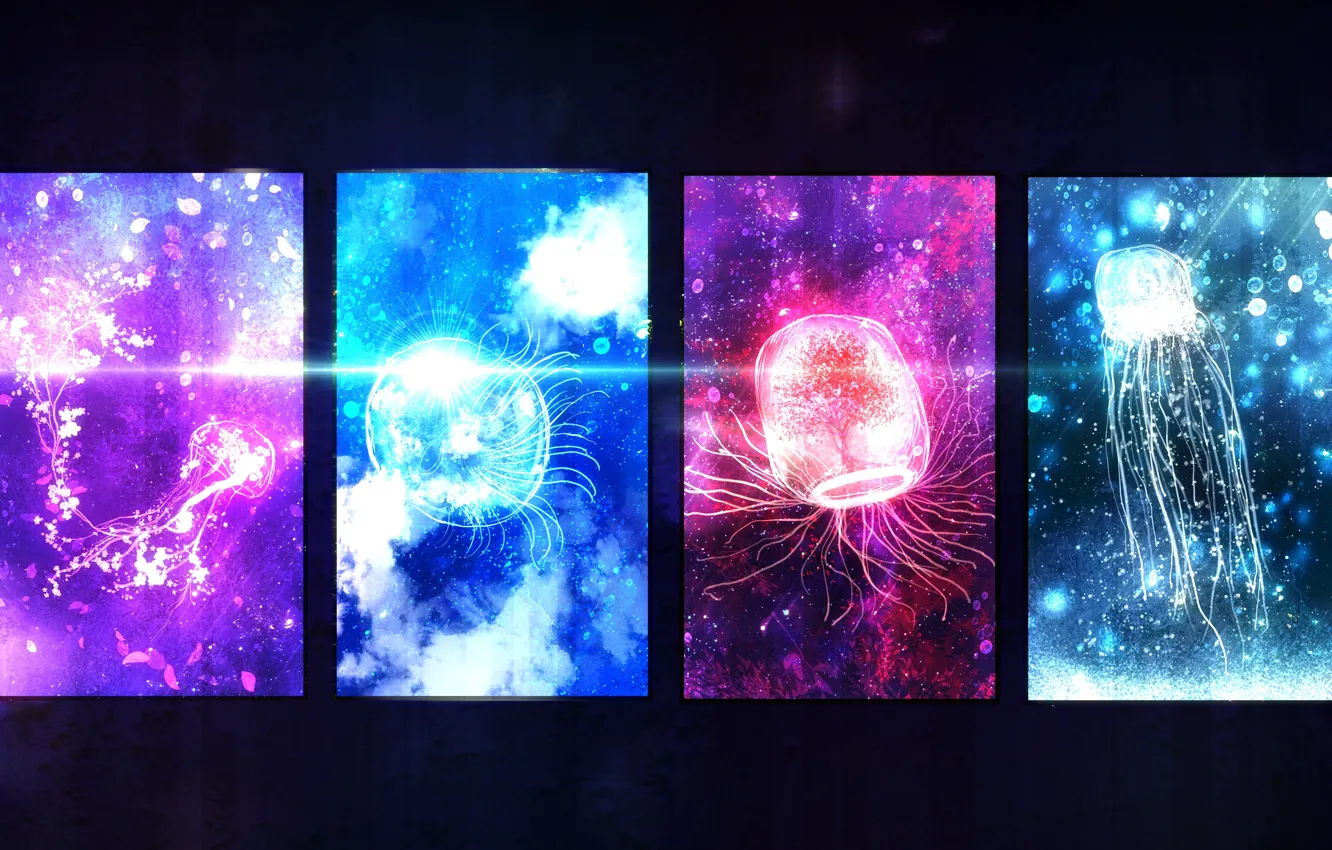 Photo wallpaper space, fiction, jellyfish, under water