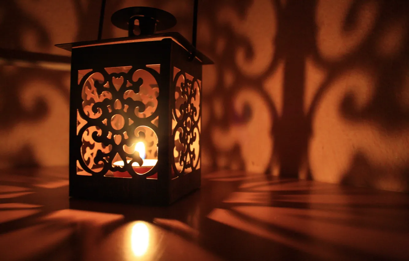 Photo wallpaper light, lamp, candle, shadows