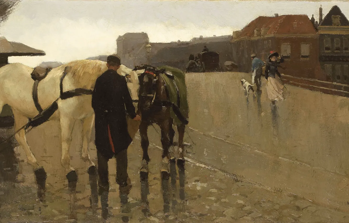 Photo wallpaper oil, picture, canvas, 1895, Willem de Zwart, Wagenbrug Bridge in The Hague, Willem de Zwart