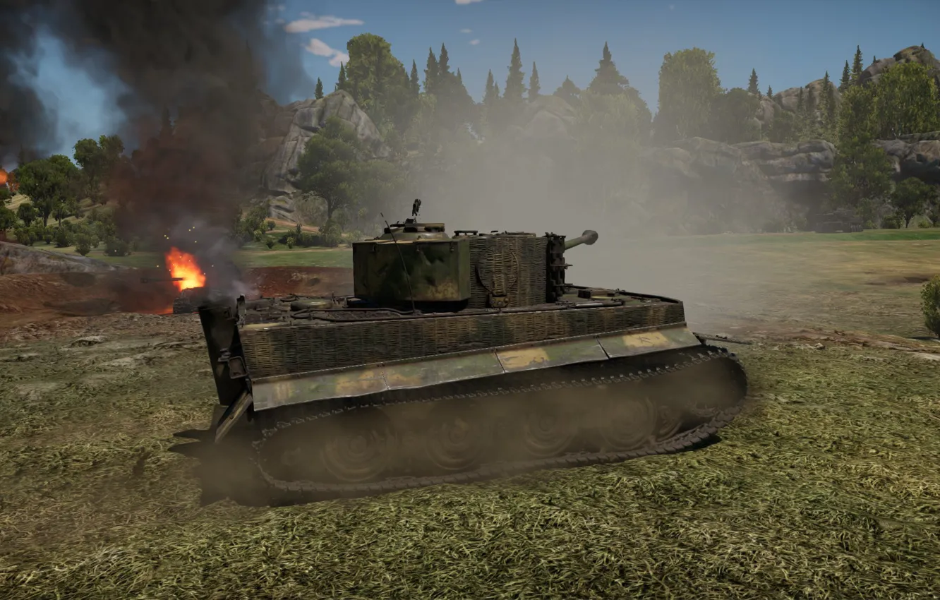 Photo wallpaper smoke, ambush, Panther, Tiger 1, War Thunder