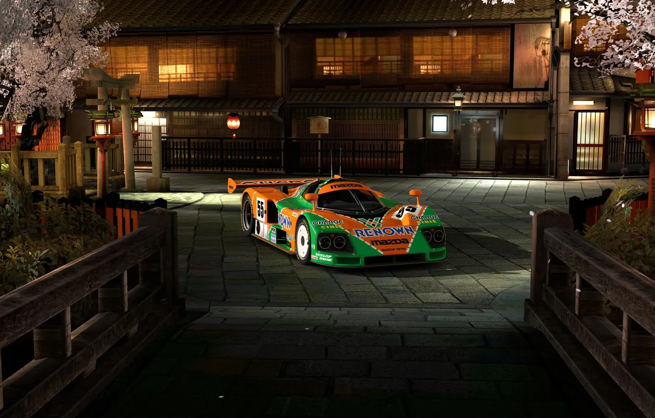 Photo wallpaper trees, home, gran turismo 5, cars, Racing, sports, mazda 787b