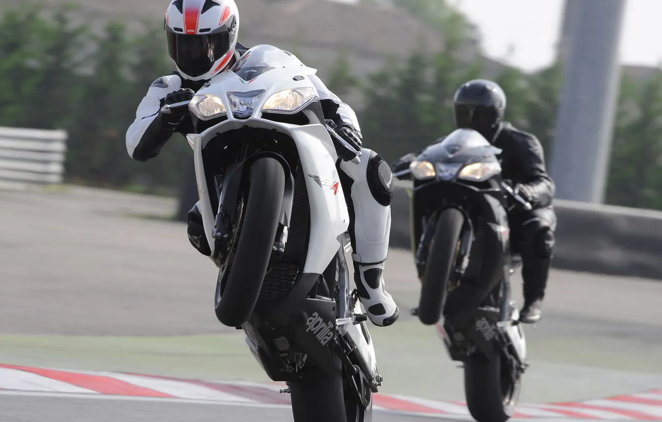 Photo wallpaper white, black, speed, track, motorcycle, Aprilia