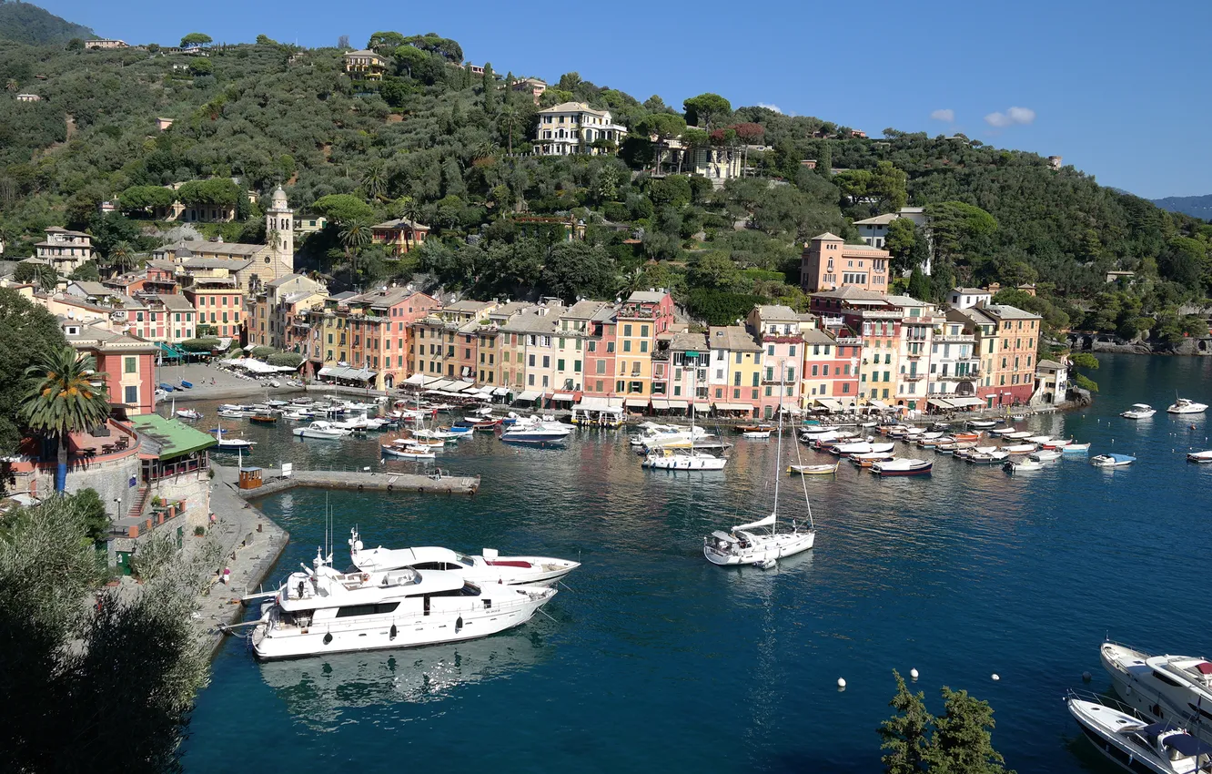 Photo wallpaper home, Bay, yacht, Italy, Portofino