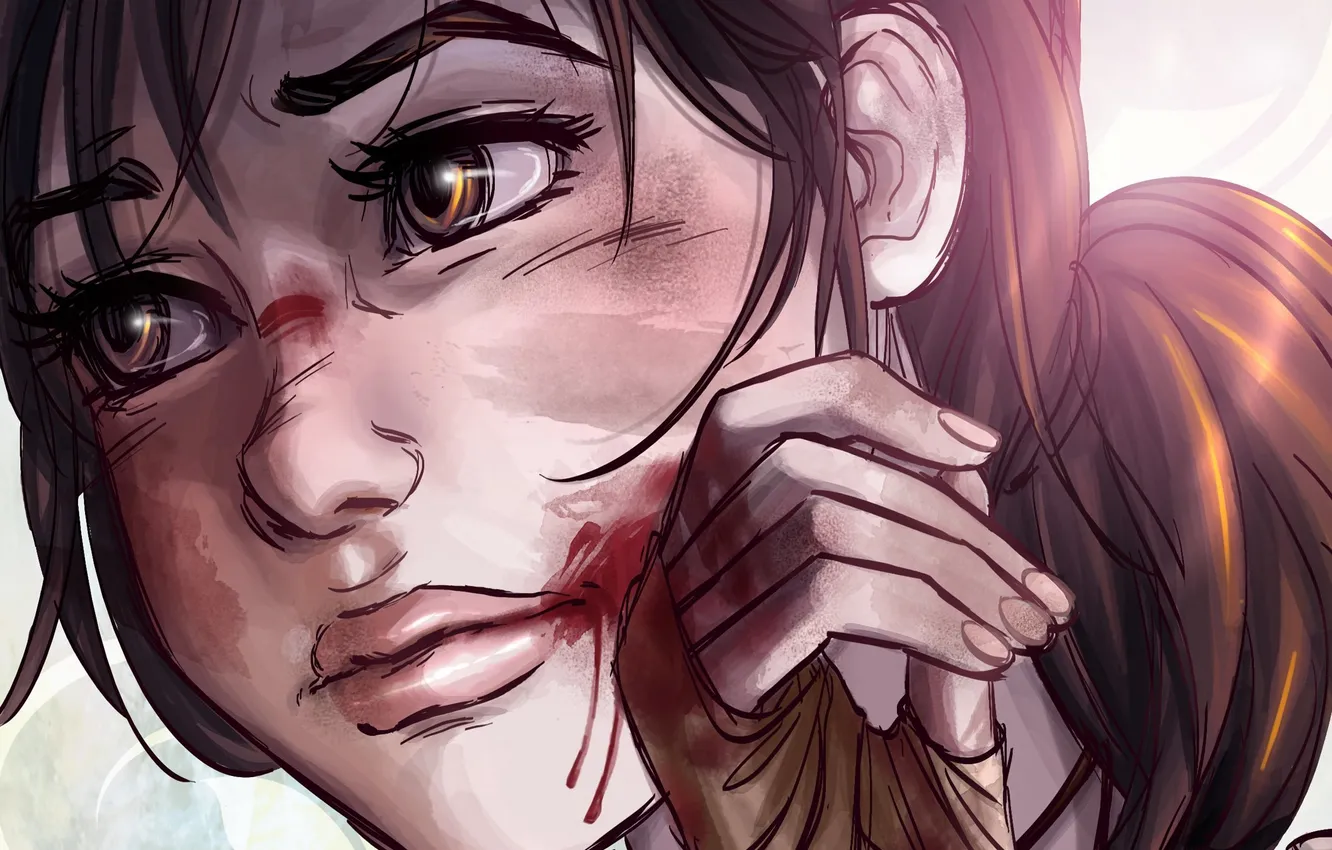 Photo wallpaper look, face, hair, the game, figure, hands, art, headband