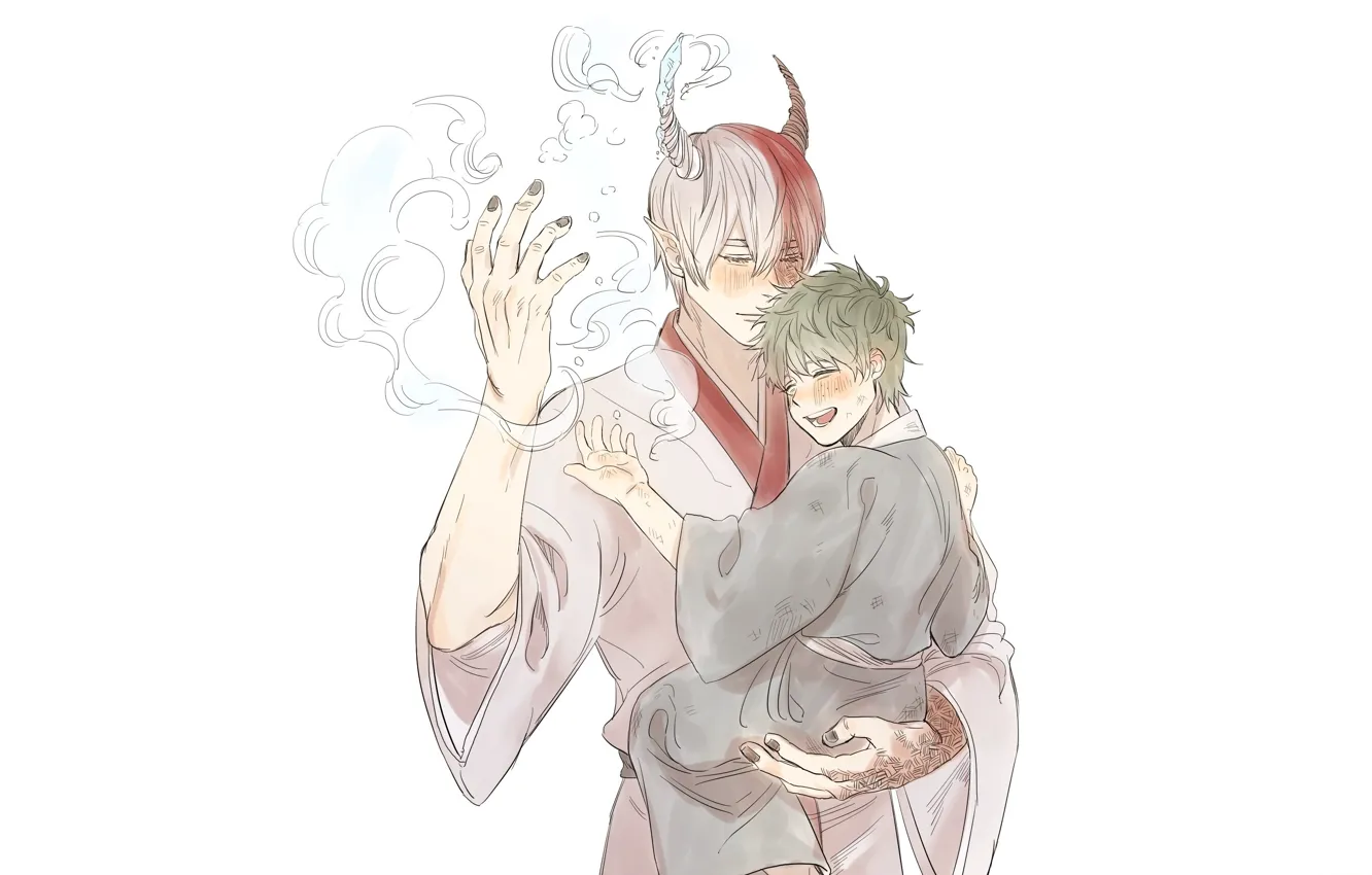 Photo wallpaper anime, boy, the demon, art, white background, Boku no Hero Academy, Midori Isuku, Todoroki Shoto