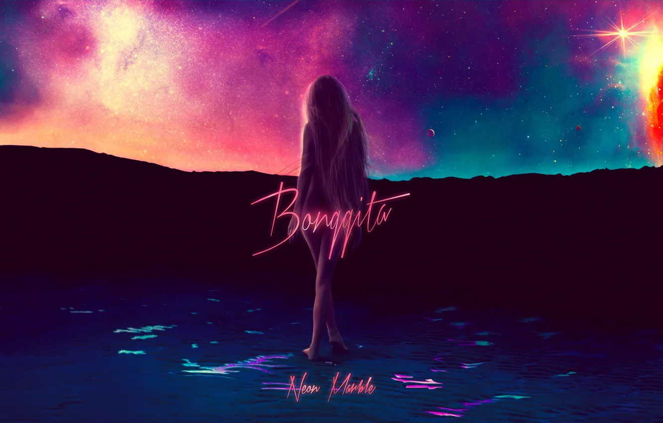 Photo wallpaper girl, music, background, 80s, Neon, 80's, Synth, Retrowave