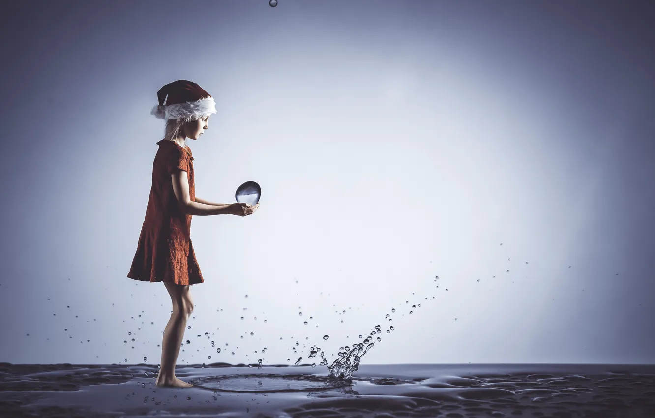 Photo wallpaper water, drops, girl