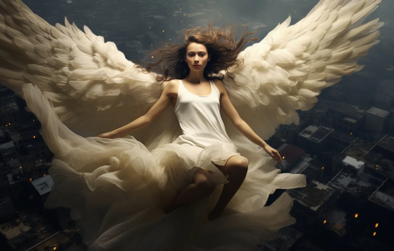 Photo wallpaper girl, hair, home, wings, angel, digital art, AI art, The Art of Artificial Intelligence