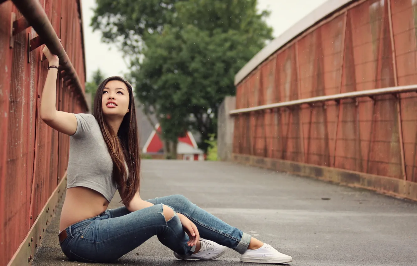 Photo wallpaper girl, street, Asian