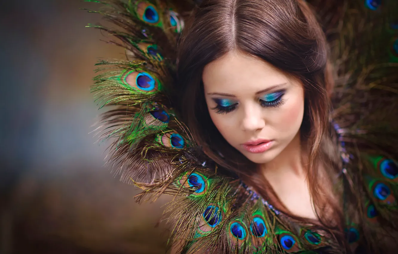 Photo wallpaper portrait, feathers, makeup