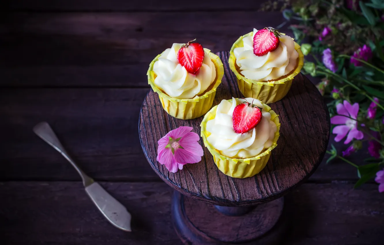 Photo wallpaper strawberry, cake, cream, mallow