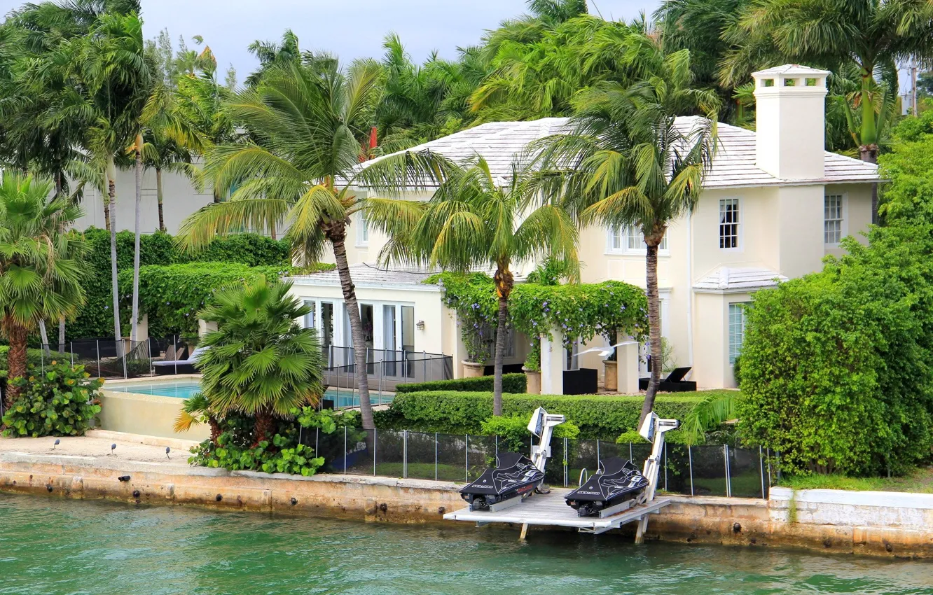 Photo wallpaper palm trees, sea, pier, Villa, San Marino