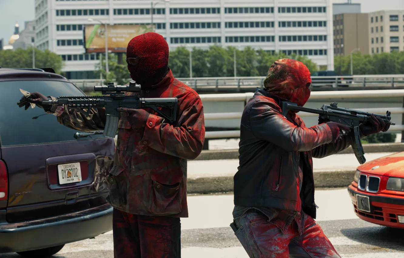 Photo wallpaper weapons, paint, mask, machines, the robbers, Three nines, Triple 9