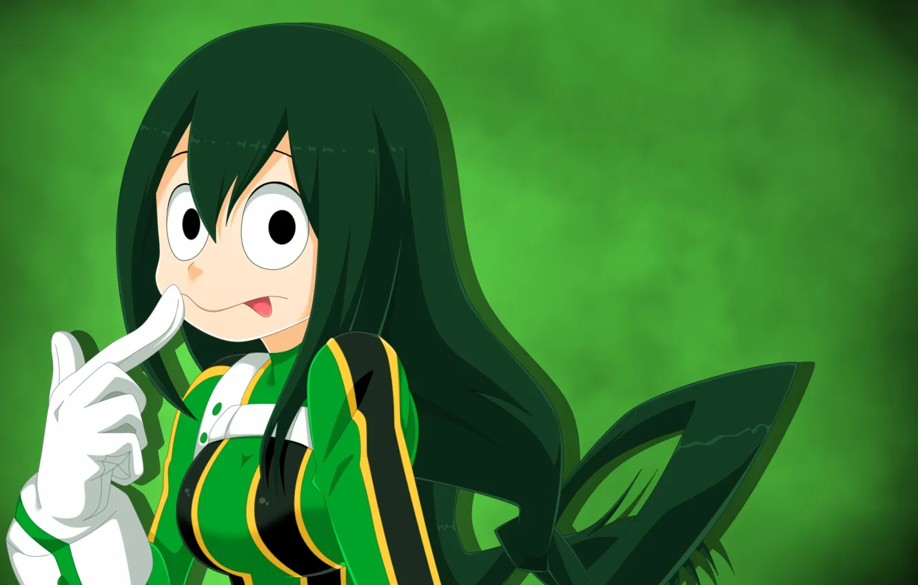 Photo wallpaper green, frog, anime, japanese, oppai, uniform, seifuku, My Hero Academia