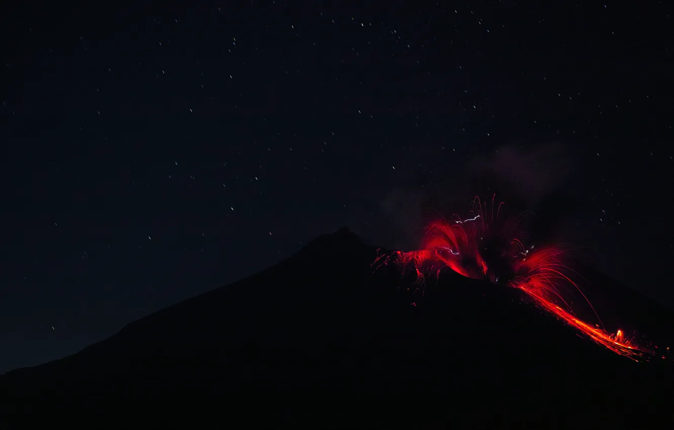 Photo wallpaper fire, element, the volcano, the eruption, lava, Sakurajima