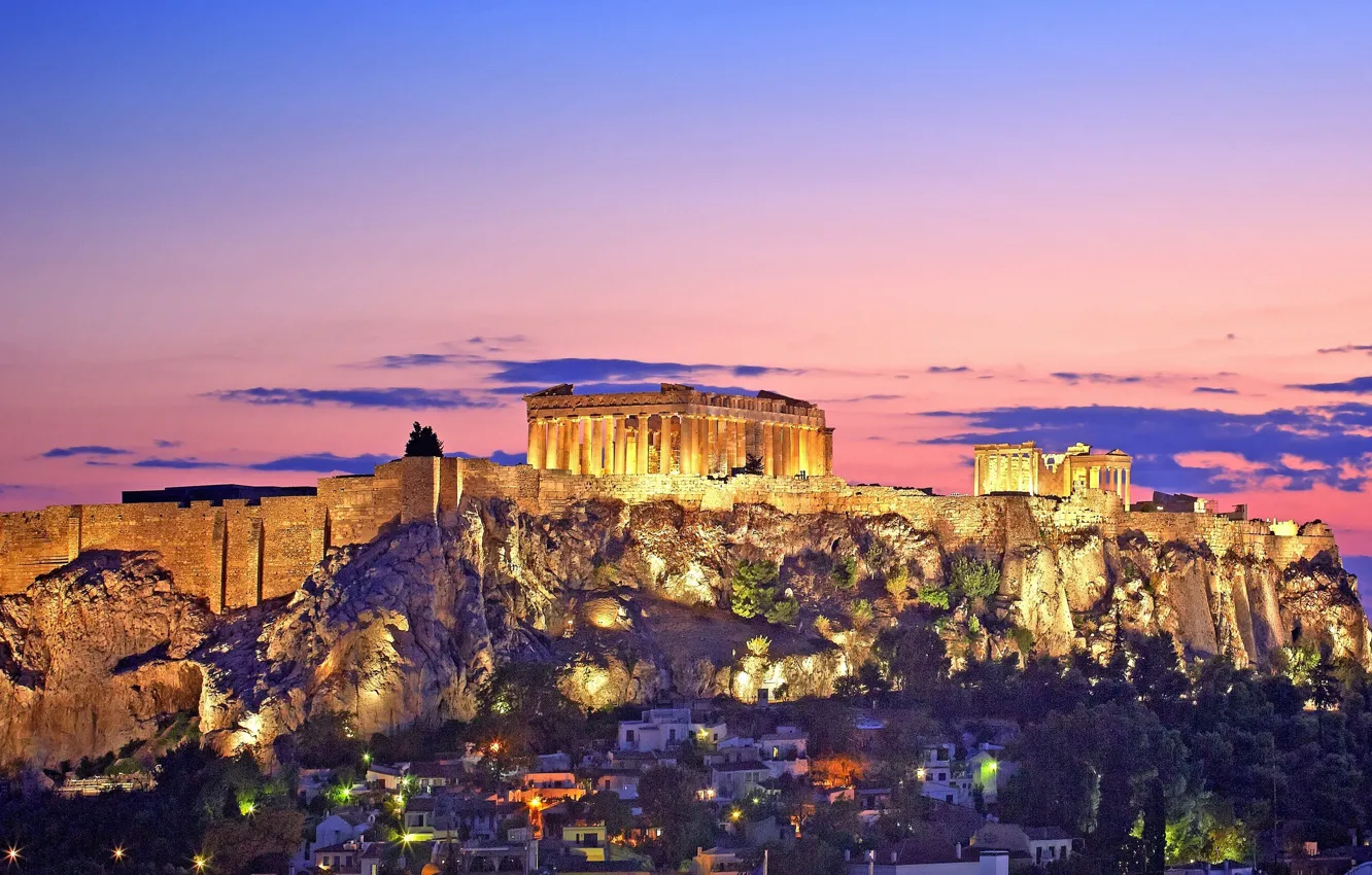 Photo wallpaper lights, Greece, The Parthenon, Athens, The Acropolis