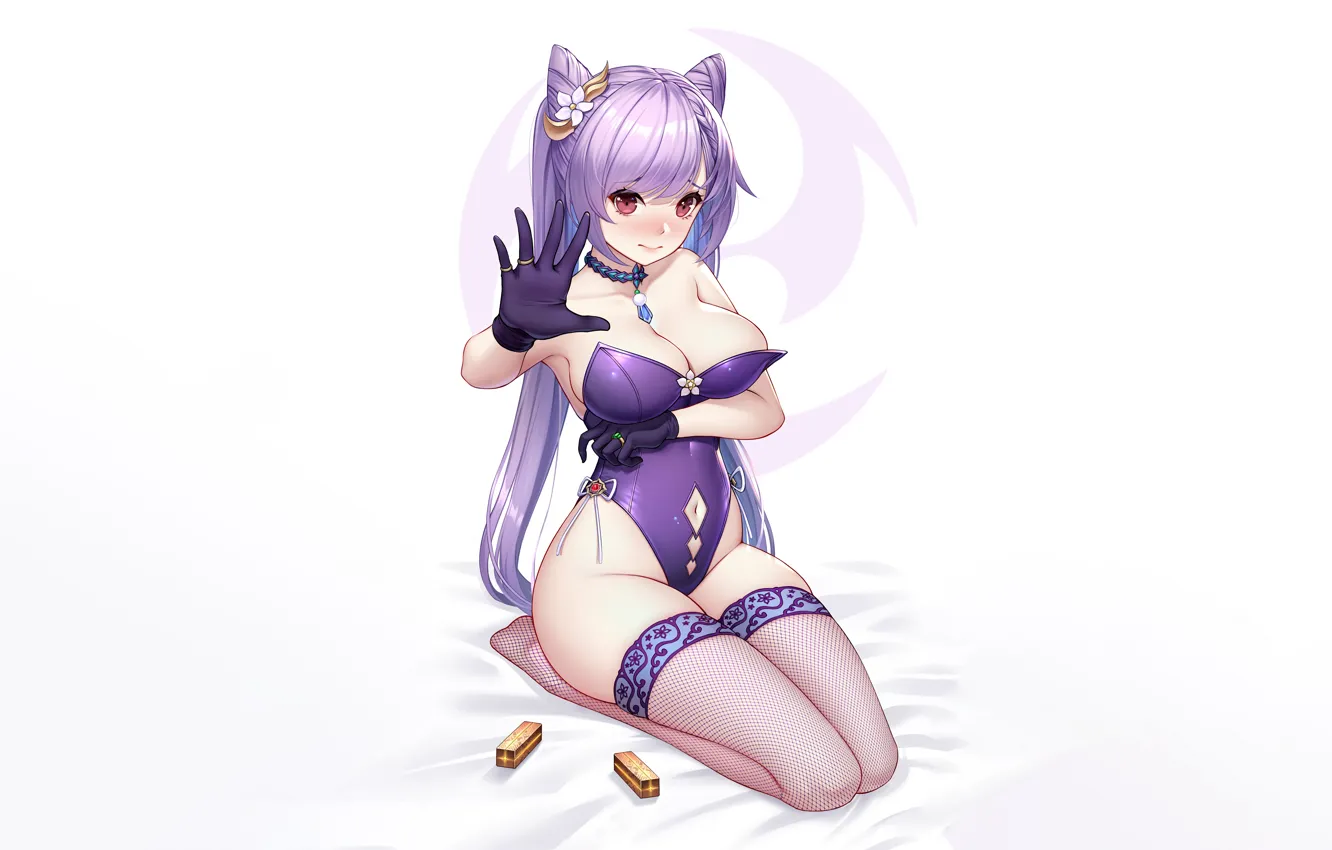 Photo wallpaper girl, sexy, cleavage, thighhighs, long hair, legs, boobs, anime