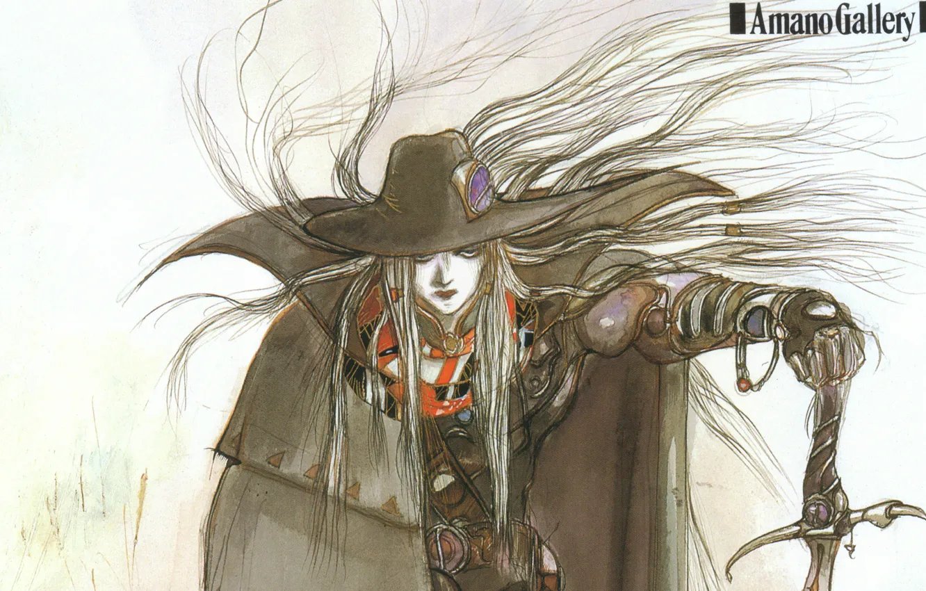 Photo wallpaper graphics, sword, hat, cloak, color, hunter, art, Yoshi Want Amano