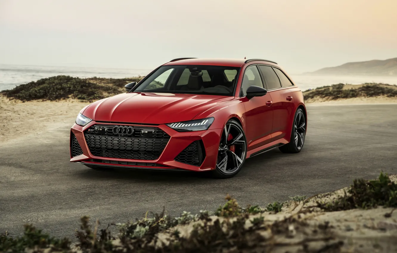 Photo wallpaper sand, red, Audi, universal, RS 6, 2020, 2019, near the shore