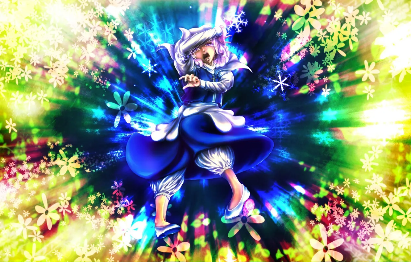 Photo wallpaper girl, flowers, tears, art, touhou, letty whiterock