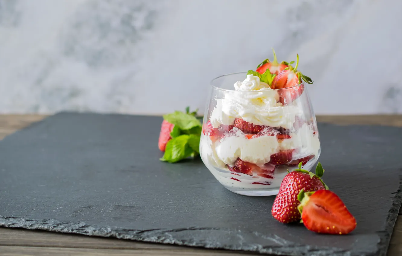 Photo wallpaper berries, cream, strawberry, ice cream, dessert