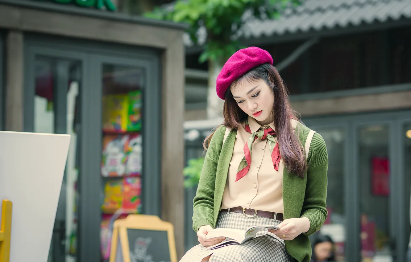 Photo wallpaper girl, background, book
