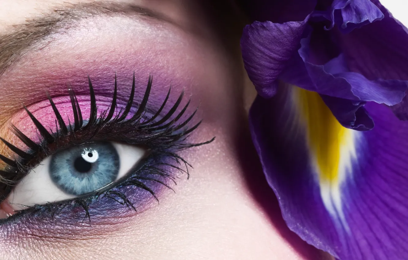 Photo wallpaper flower, beauty, eye, violet, makeup