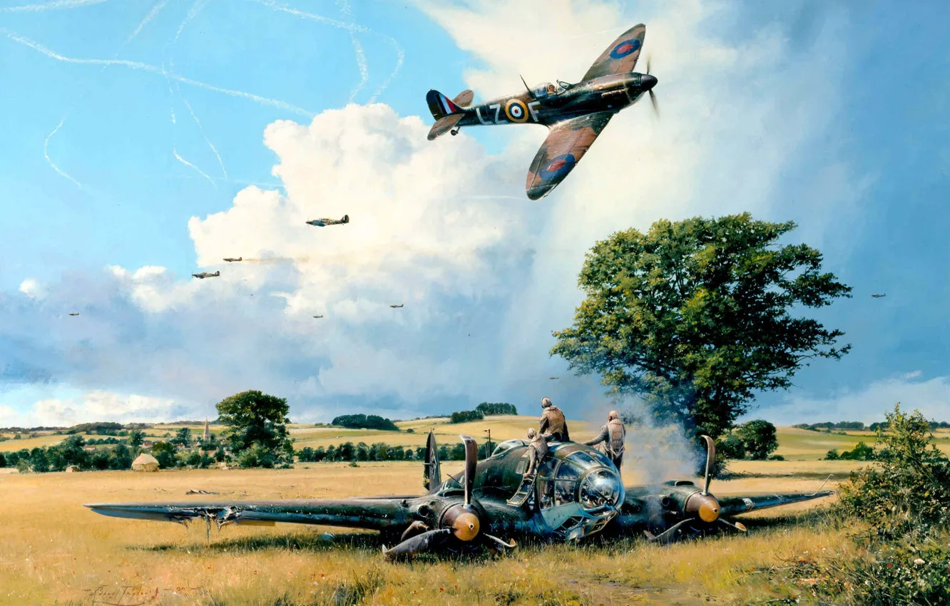 Photo wallpaper fighter, UK, bomber, Spitfire, Luftwaffe, Robert Taylor, Mk I, He-111