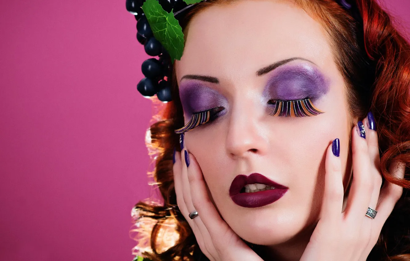 Photo wallpaper background, portrait, makeup, grapes, Grape mood