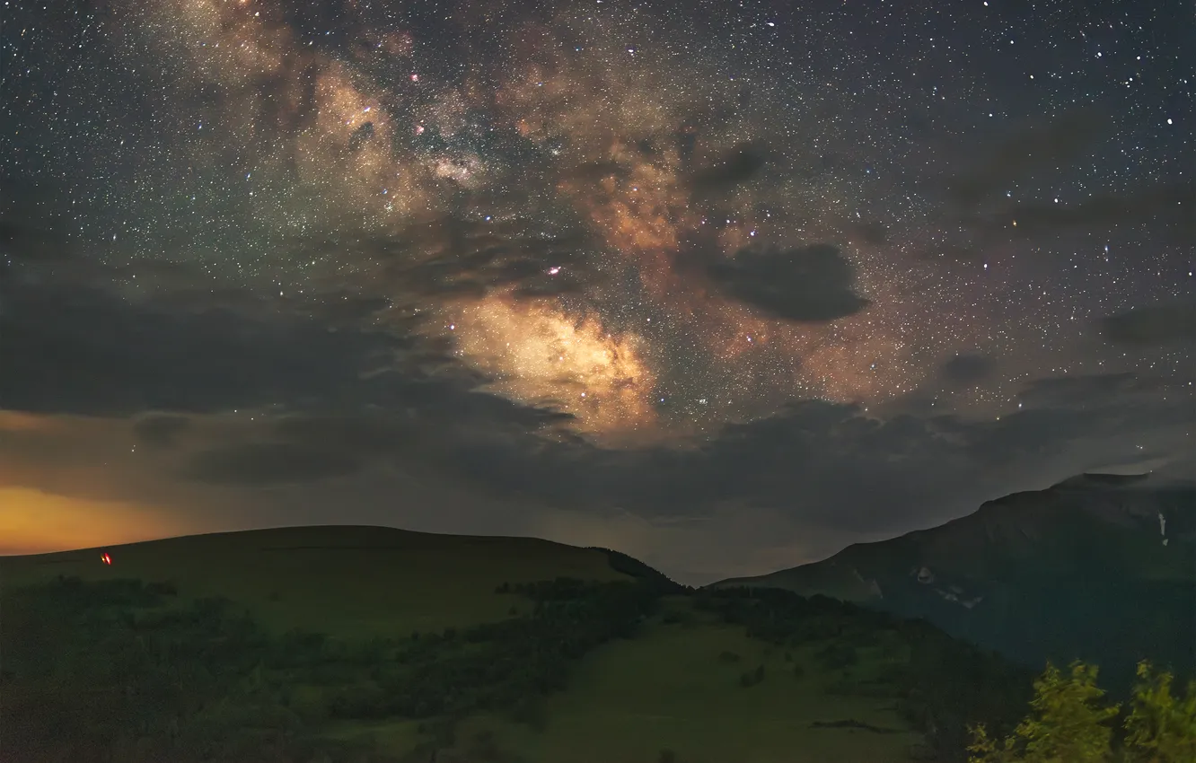 Photo wallpaper stars, mountains, horizon, space, mountain landscape, Kudashkina Ksenia, A gloomy night